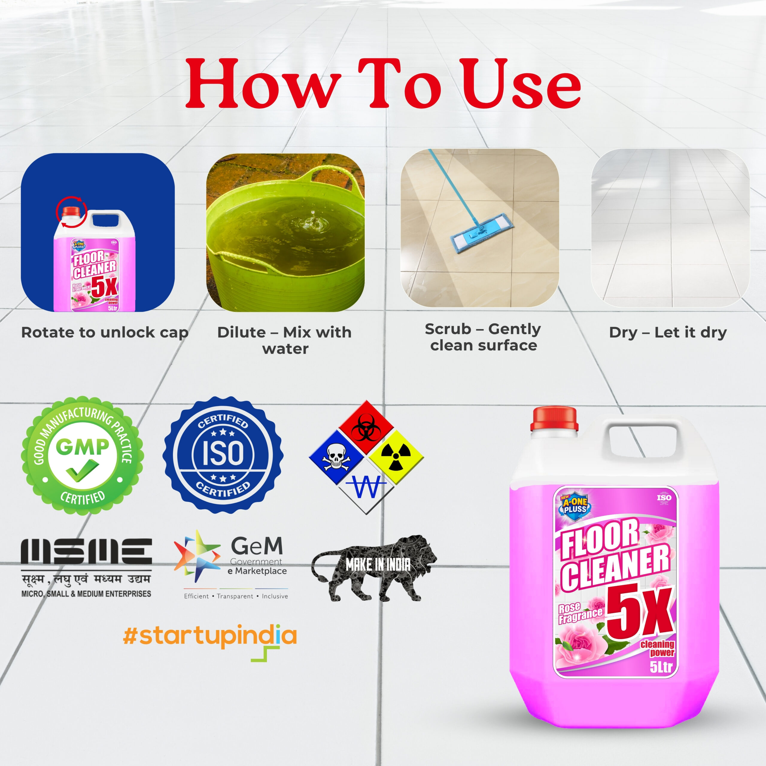 A-One Pluss Rose Fragrance Floor Cleaner – 5 Litre - Image 4